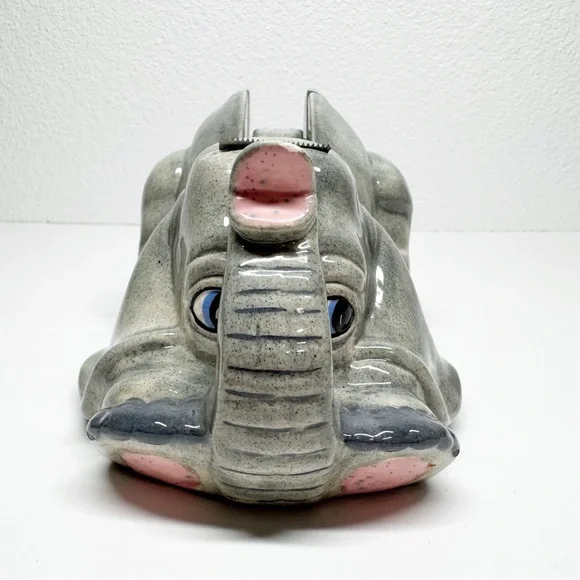 Vintage 80s Hand Painted Ceramic Elephant Tape Dispenser - Picture 2 of 11